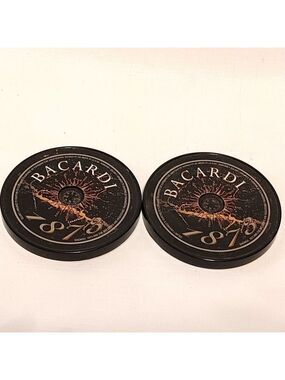 BACARDI 1973 Rum Coaster Set of 2 Embedded Compass